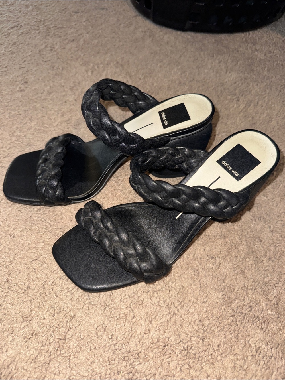 Dolce Vita Braided Double-Strap Black Slide Heels